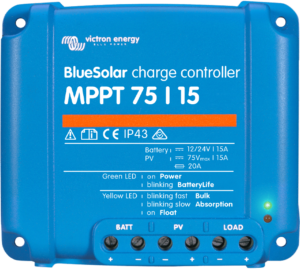 Vista del regulador blue solar de la marca Victron de tipo mppt